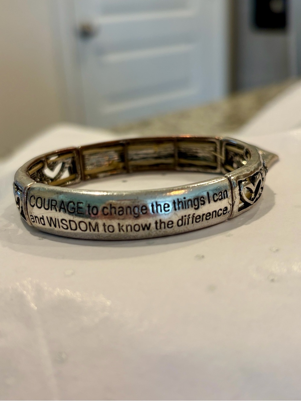 Silver Serenity Prayer Heart Charm Stretch Bracelet - Picture 3 of 6